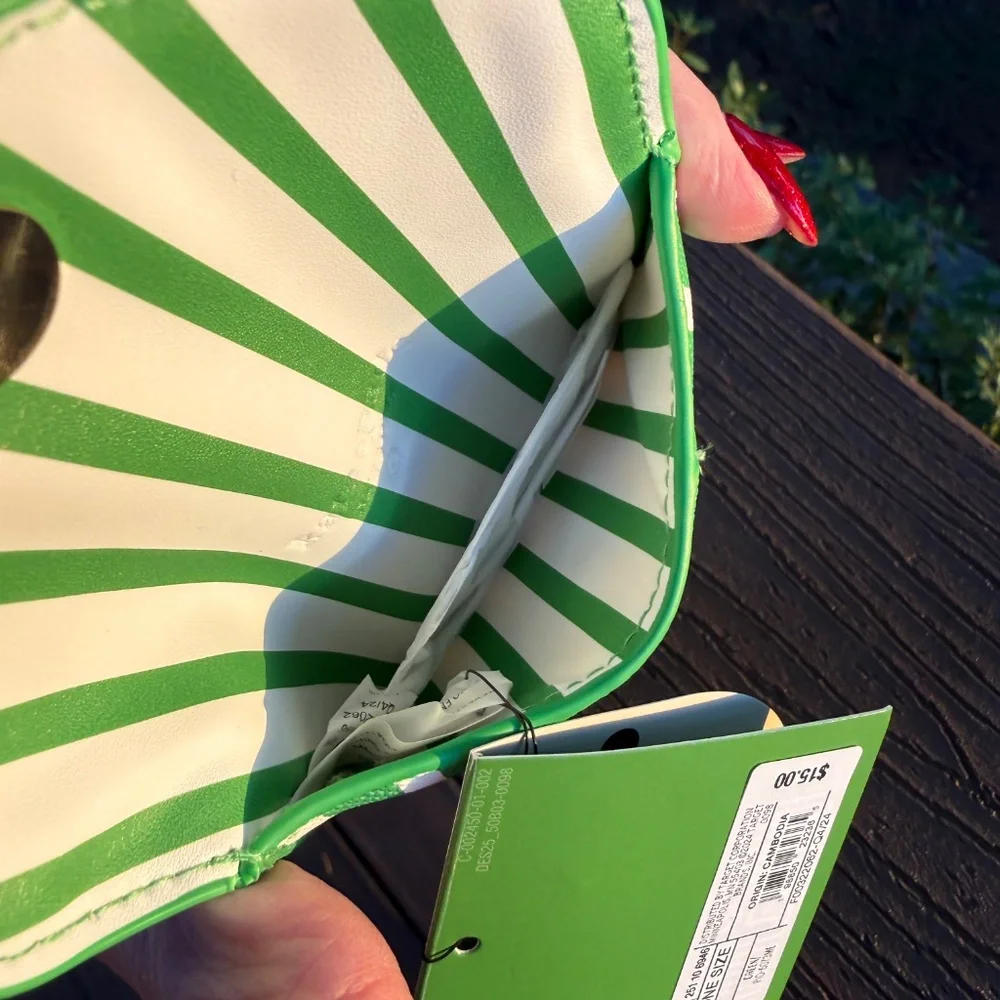 NWT Kate Spade Limited Edition Green and White Striped Envelope Card Case - Picture 3 of 5
